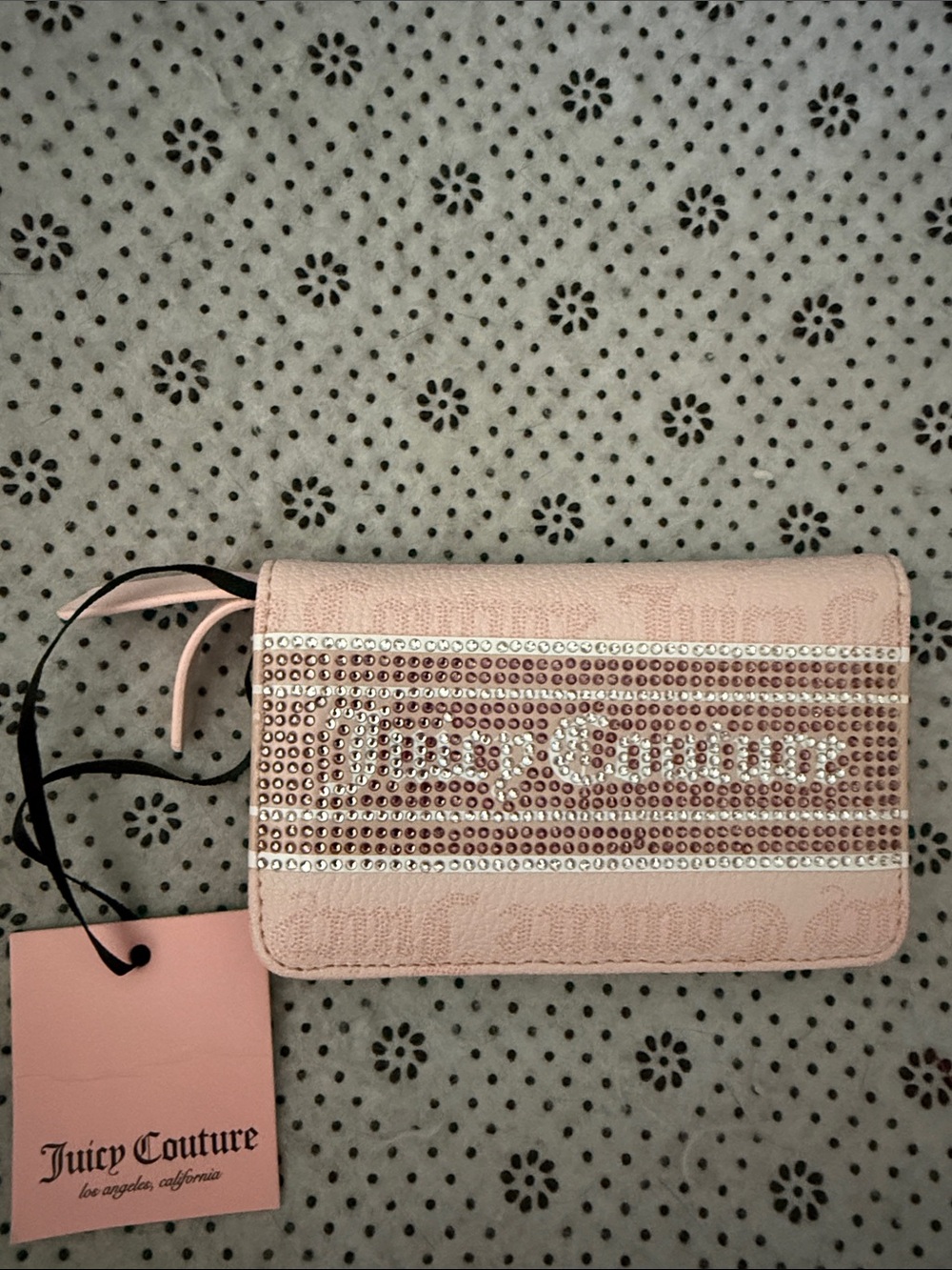 Juicy Couture Pink Rhinestone Logo Crossbody Wallet